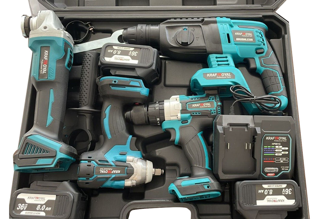 Setul complet pentru meseriasi, 4 scule electrice cu acumulator, trusa depozitare inclusa
