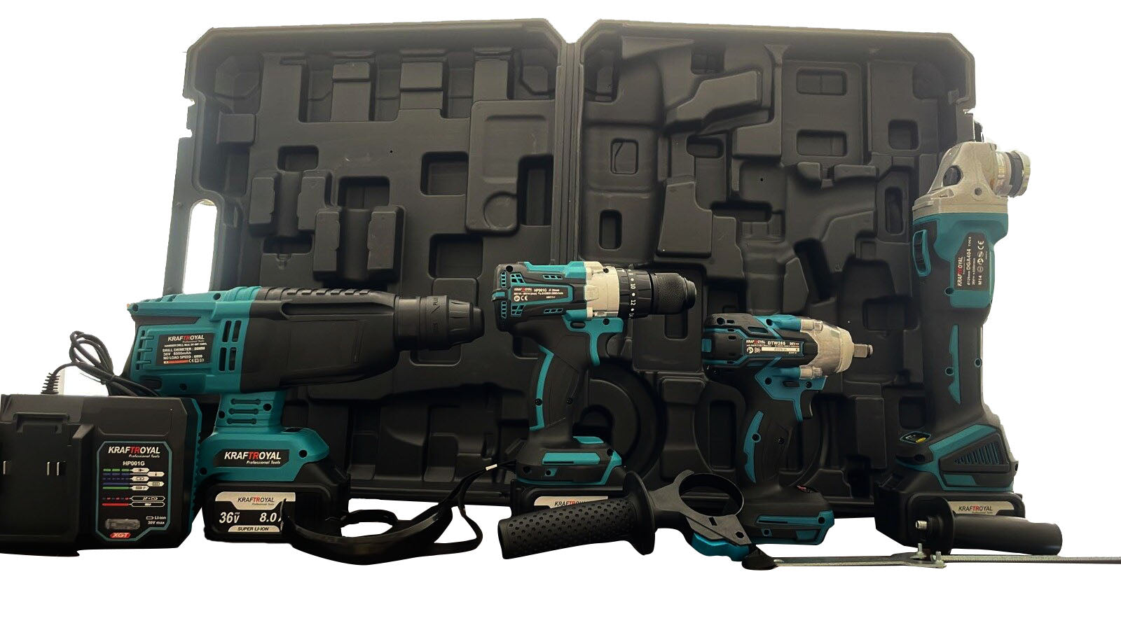 Setul complet pentru meseriasi, 4 scule electrice cu acumulator, trusa depozitare inclusa
