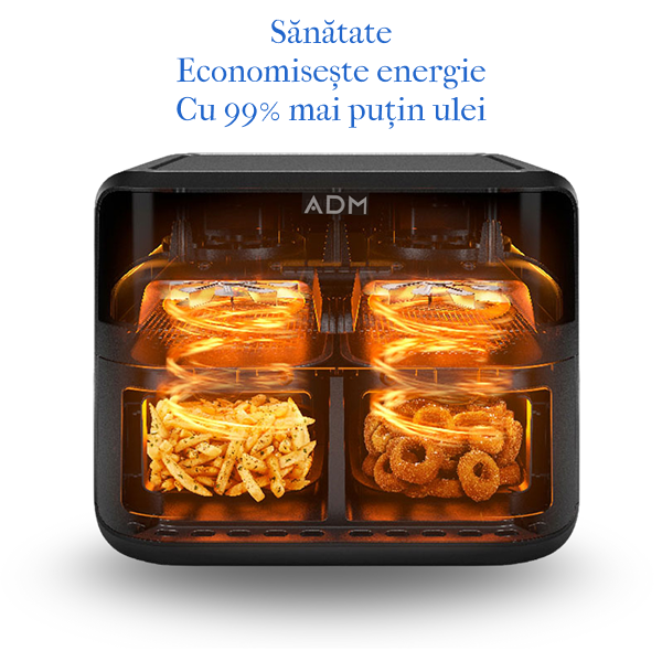 Friteuză cu aer cald dublă, 2 coșuri, 8L