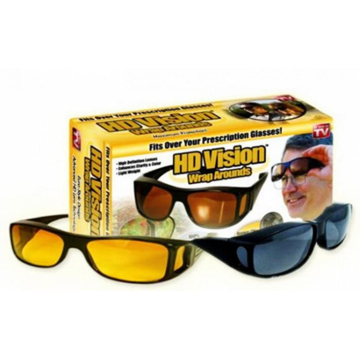 Set 2 perechi ochelari HD Vision Wrap Around pentru condus ziua si noaptea cu protectie UV, lentile galbene si fumurii