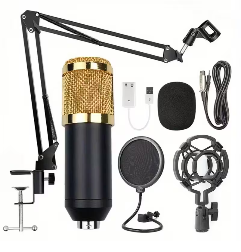 Pachet de microfon podcast, schimbator de voce, microfon cu condensator de studio
