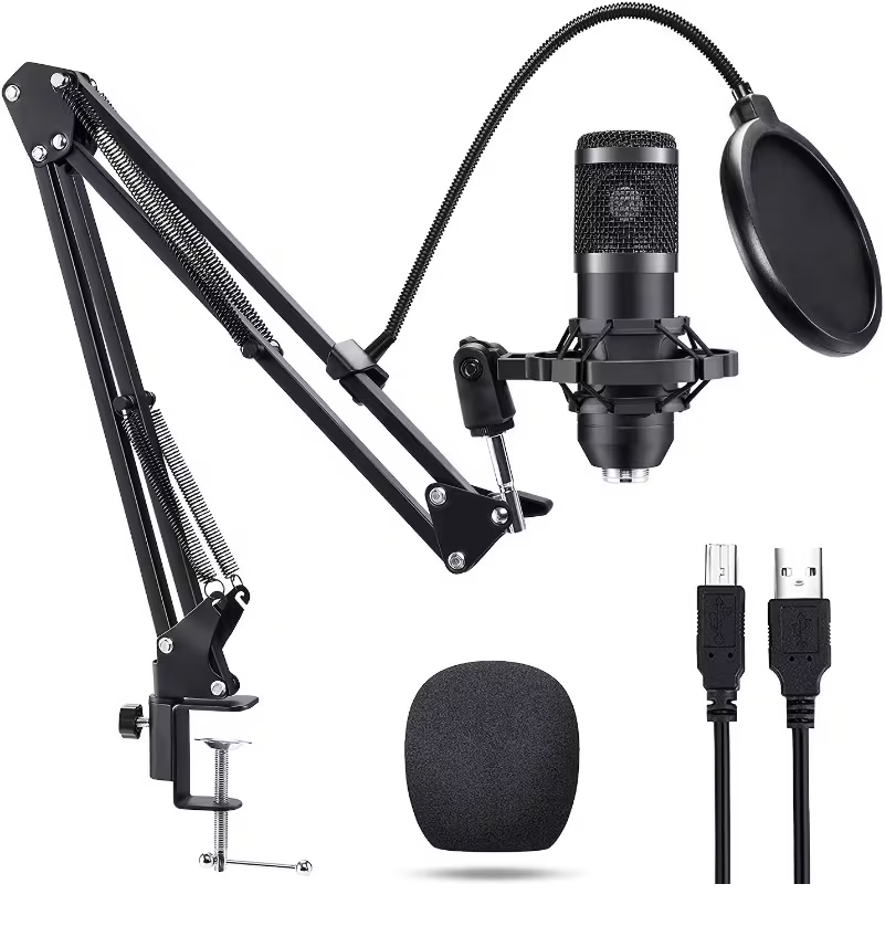Pachet de microfon podcast, schimbator de voce, microfon cu condensator de studio
