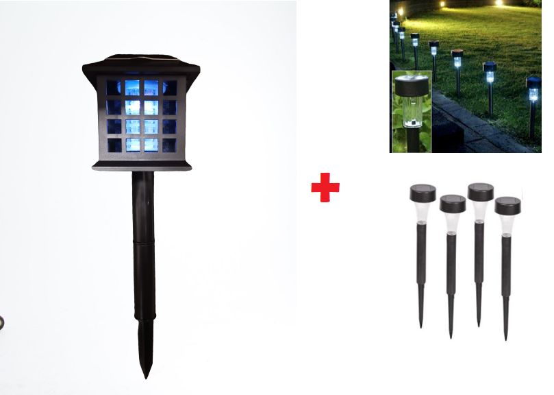 Pachet Gradina !!! Lampa Solara De Gradina Anti tantari UV + Set 4 lampi solare de gradina