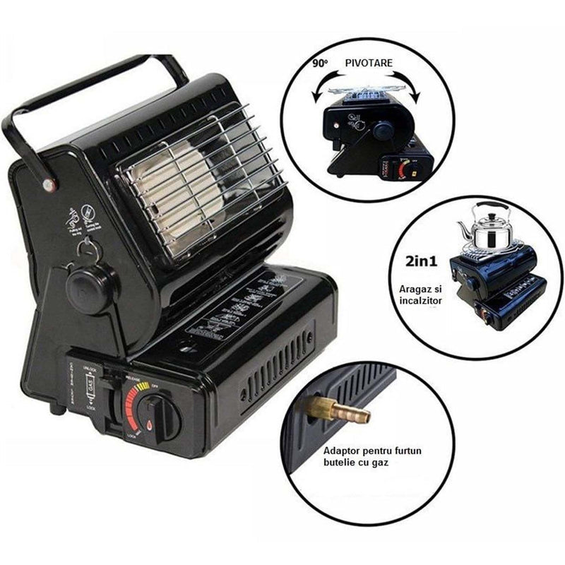 Aragaz portabil si incalzitor pentru camping 2in1, 1,3 KW