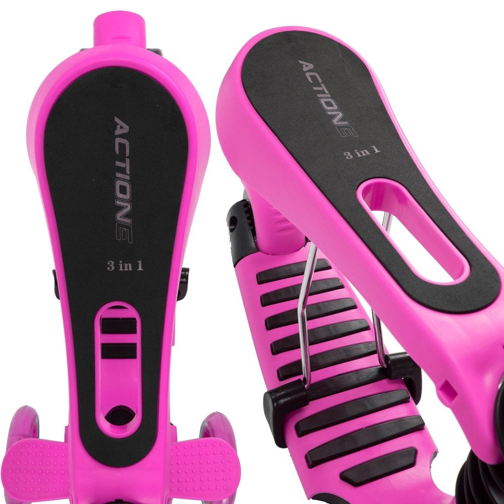 Trotineta Action One Smart Kid 3 IN 1 cu roti luminoase + Set Protectie Sport, Genunchiere, Cotiere, Protectie Incheieturi