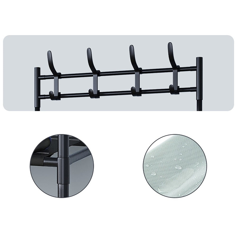 CUIER METALIC PENTRU HAINE CU SUPORT PANTOFI, 4 RAFTURI SI 8 AGATATORI