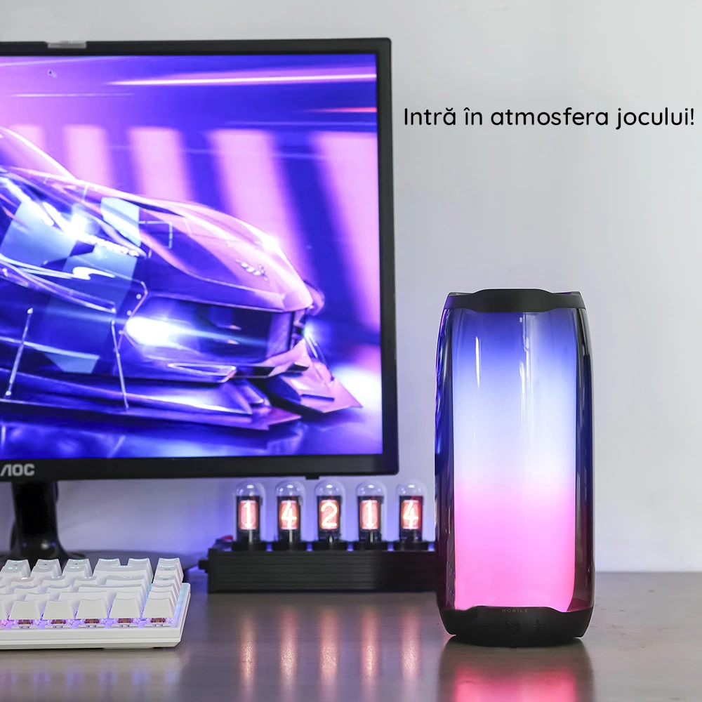 Boxa Portabila PLUSE 5 cu Subwoofer Partybox, Smart Sound Stereo, BT, Smart Light, Aux+USB+Card