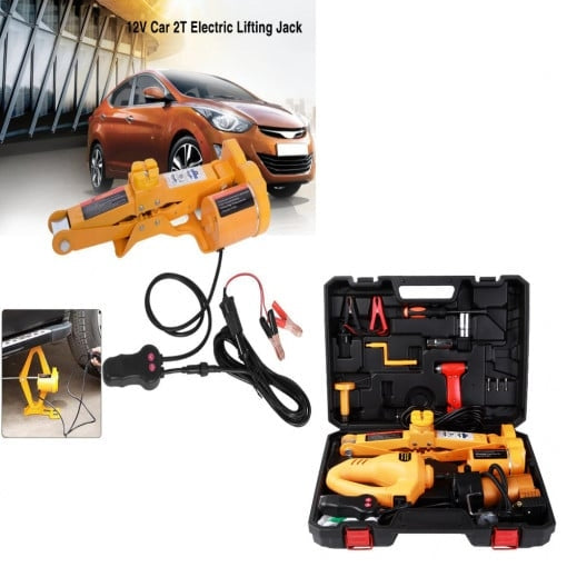 Cric Auto Electric de 12V DC si Cheie cu Impact Pentru Jante, cu Instrument Galben de Ridicare