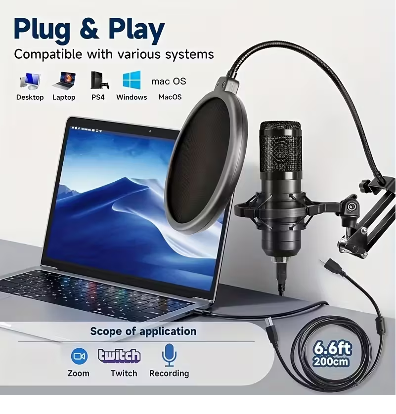 Pachet de microfon podcast, schimbator de voce, microfon cu condensator de studio