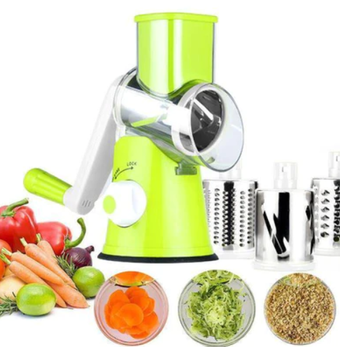 Razatoare manuala Tabletop Drum Grater pentru legume cu 3 lame interschimbabile