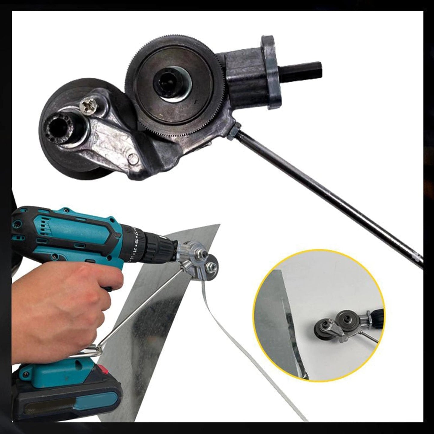 Adaptor pentru bormasina de taiat tabla si materiale fieroase