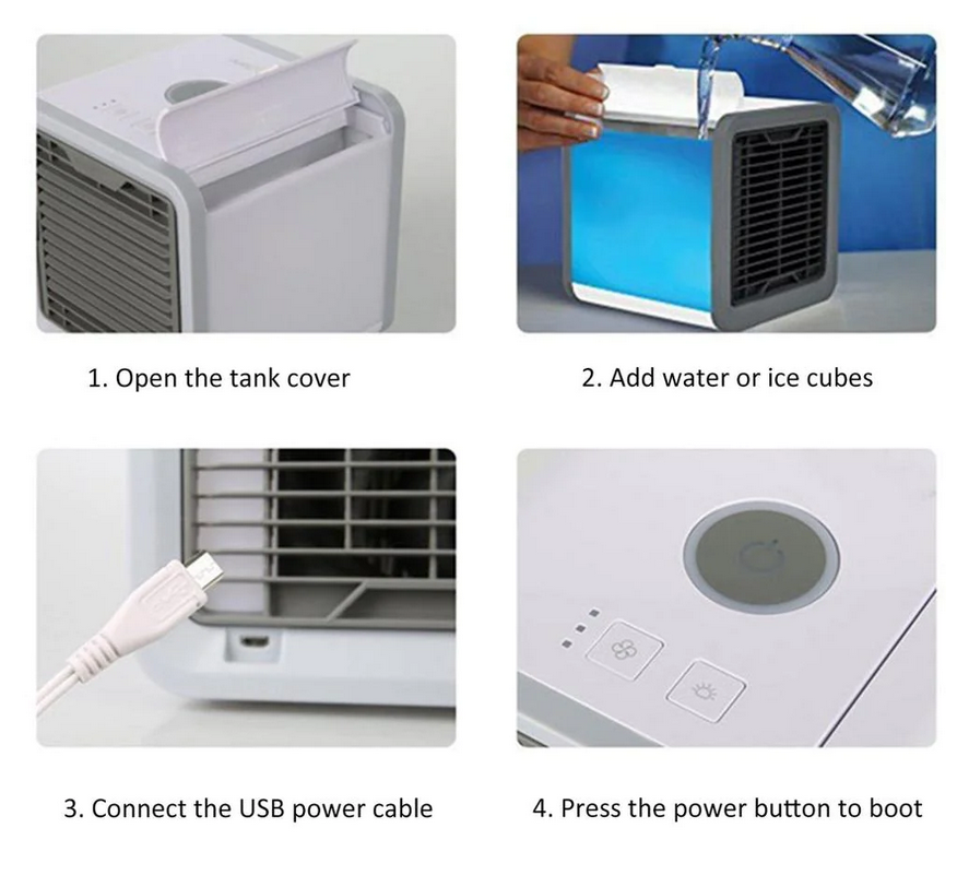 Mini aparat portabil pentru racit aerul, lumina ambientala, alimentare USB